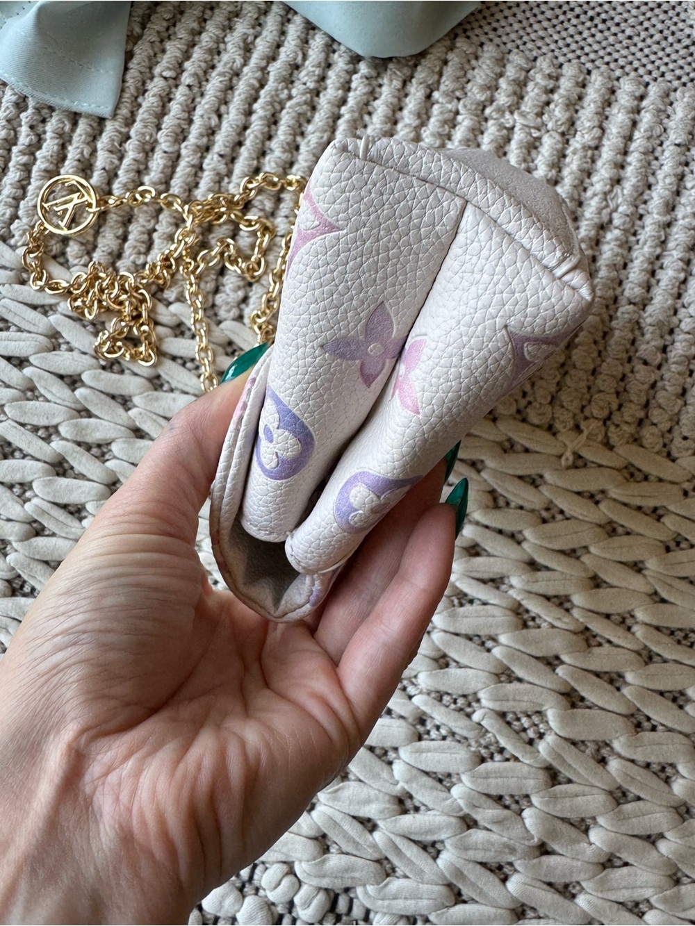 Louis Vuitton Inspired White Mini Top Handle Bag with Pastel Monogram - Picture 5 of 15